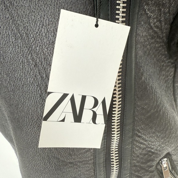 ZARA NWT Moto Jacket Black Size S Belted Biker Vest Goth Fur Oversized Emo Punk - Picture 3 of 12